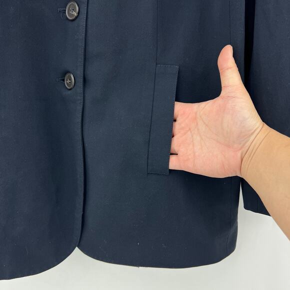 DKNY US 10 Petite Womens Navy Blue Wool Blend Fitted Blazer Jacket 5 Button - Picture 5 of 10